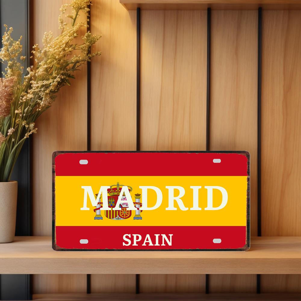 

YZFQ Spain Madrid Vintage Metal Sign Barcelona Tin Plate Tourist Souvenir For Wall Bar Garage Home Decor 12X6inch JM-0174 15x30cm(5.9x7.8inch)
