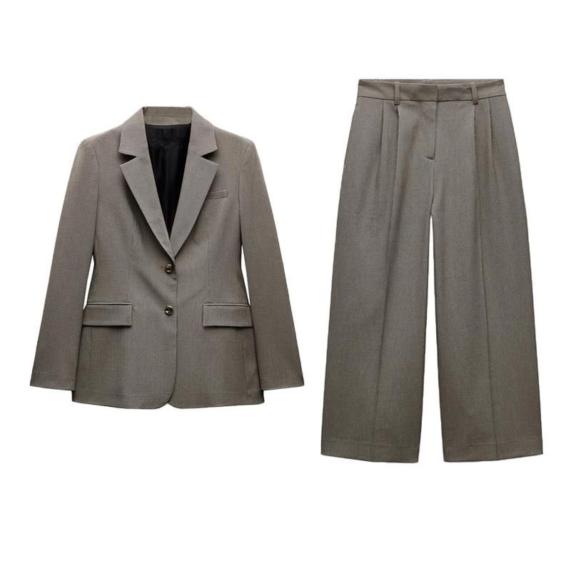 Autumn and Winter New Women clothes Houndstooth Blazers 9320565 High Waist Casual Wide Leg Pants 9316565