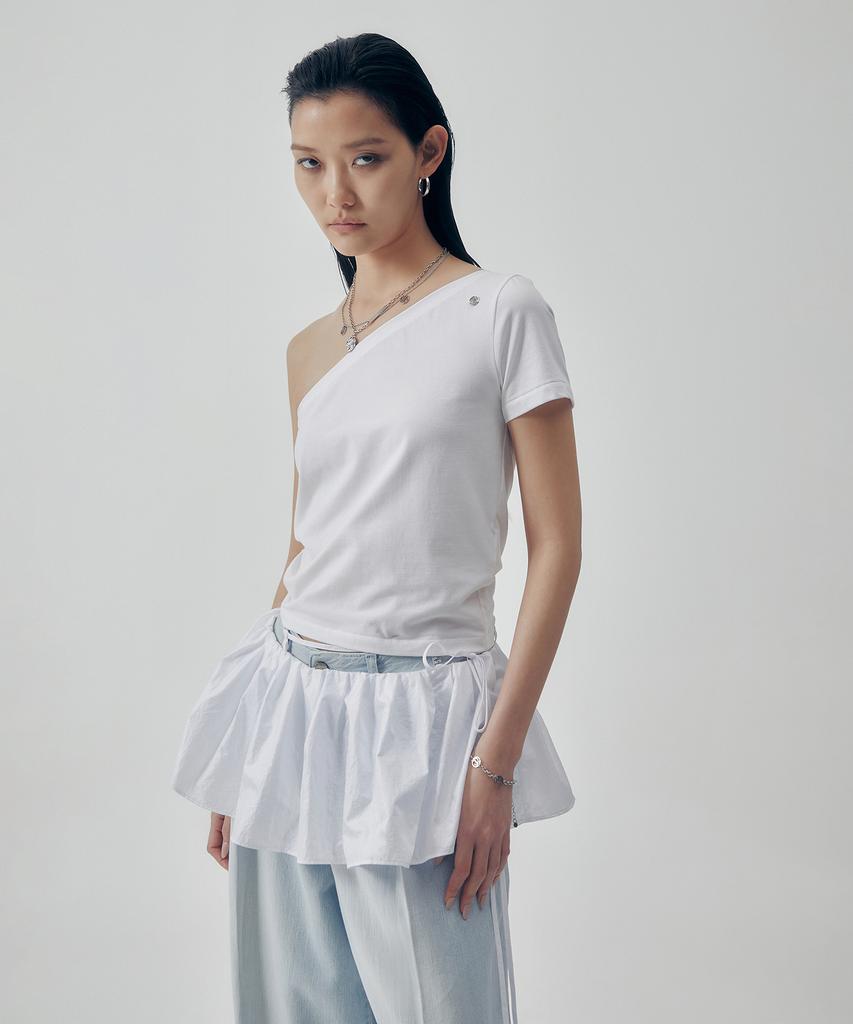 Teulimingbeodeu One-Shoulder Sleeve T-Shirts [ White ]