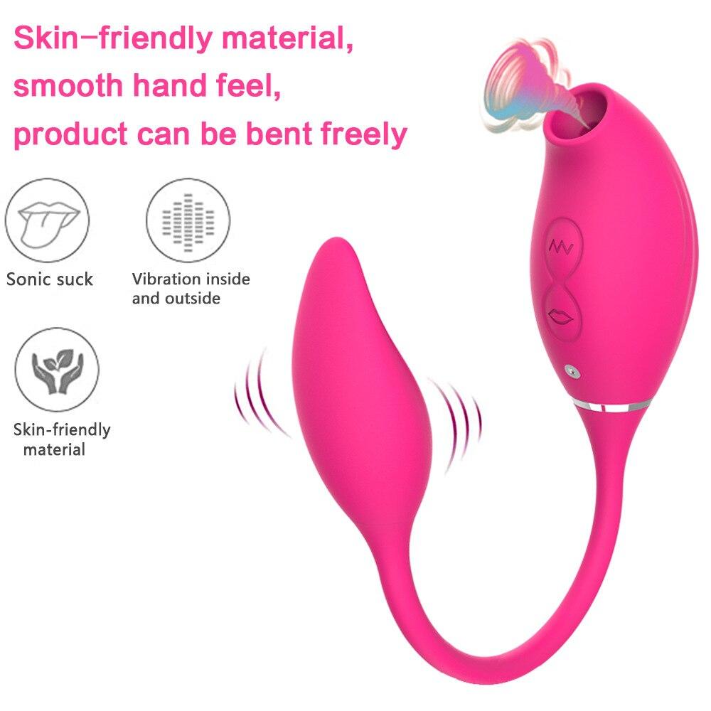 2 In 1 Vibrating Egg with Clitoris Sucking Vibrator G-Spot Clitoris Stimulator Nipples Clit Sucker Lady Sex Toys for Womans