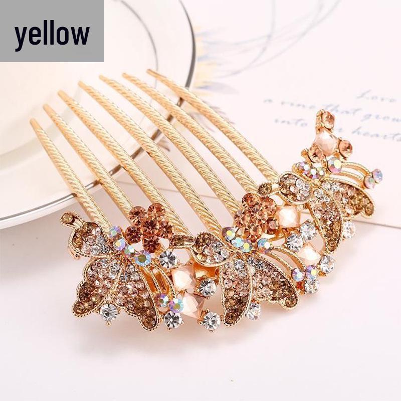 Butterfly Diamond Inlaid Crystal Hair Comb - Seven-Tooth Metal Hair Bun Maker & Hair Clip Accessory
