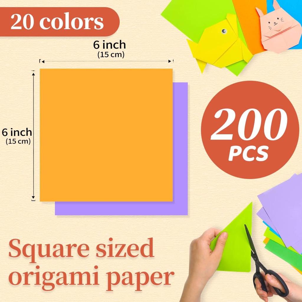 Square Origami Paper, 100 Sheets, 1/20 Colors, 6 Inch Square, Double Sided Colored Paper Diy Craft Paper for School Childs