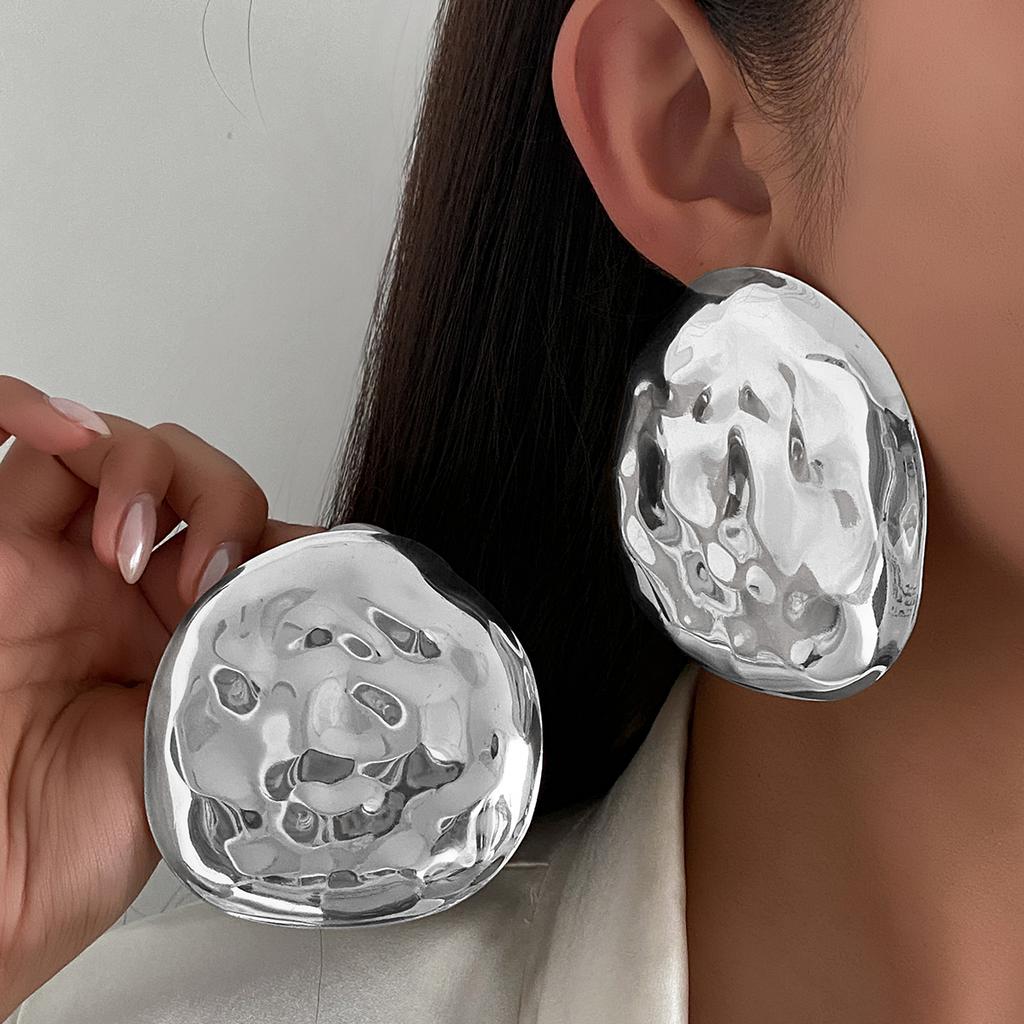 Ingemark Exaggeration Irregular Big Texture Round Stud Earrings Women Minimalism Gold Color Metal Piercing Earring New Jewelry