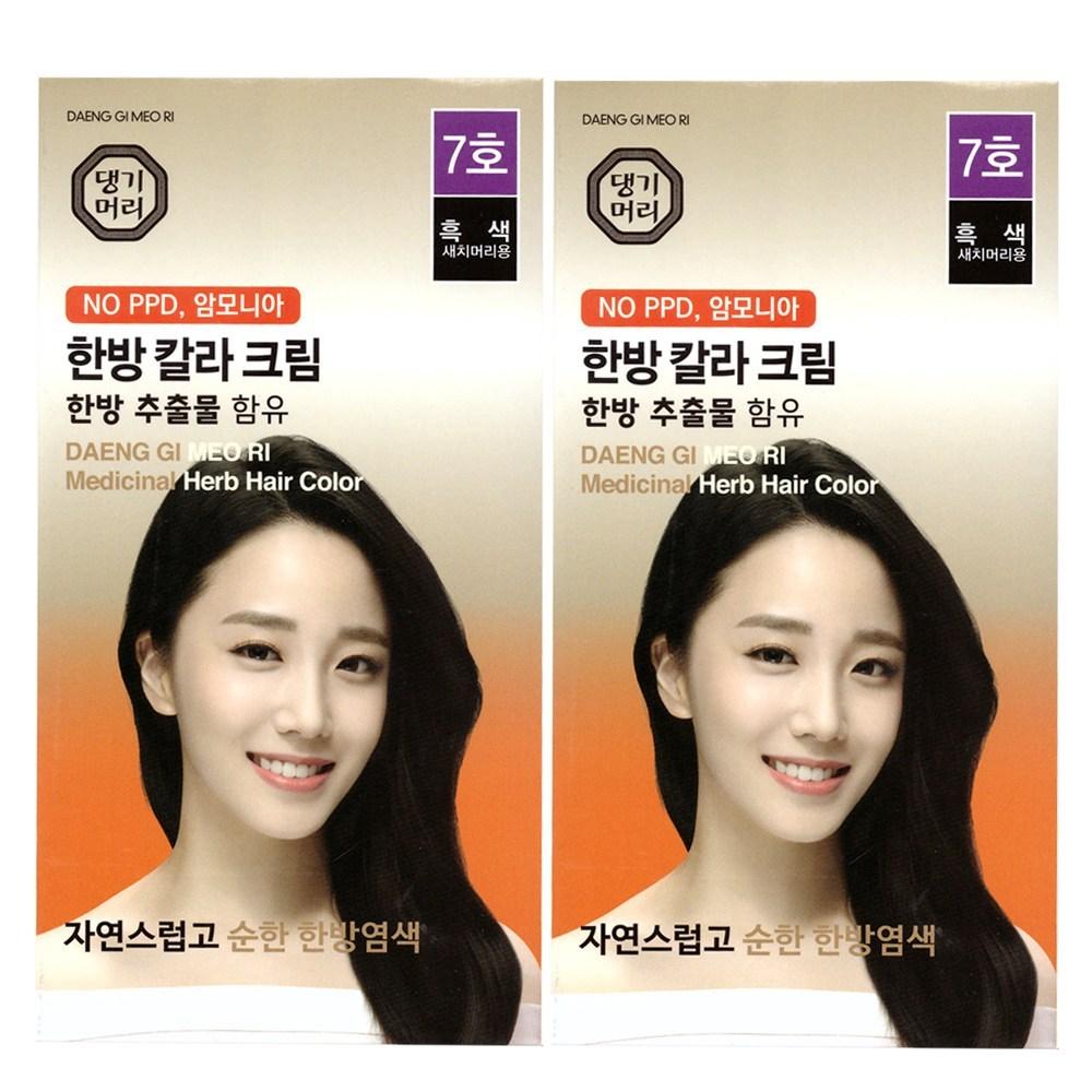 Daenggi Meori Herbal Color Cream Hair Dye Herbal Hair Dye (Gray Hair) No. 7 - Black 2 pcs