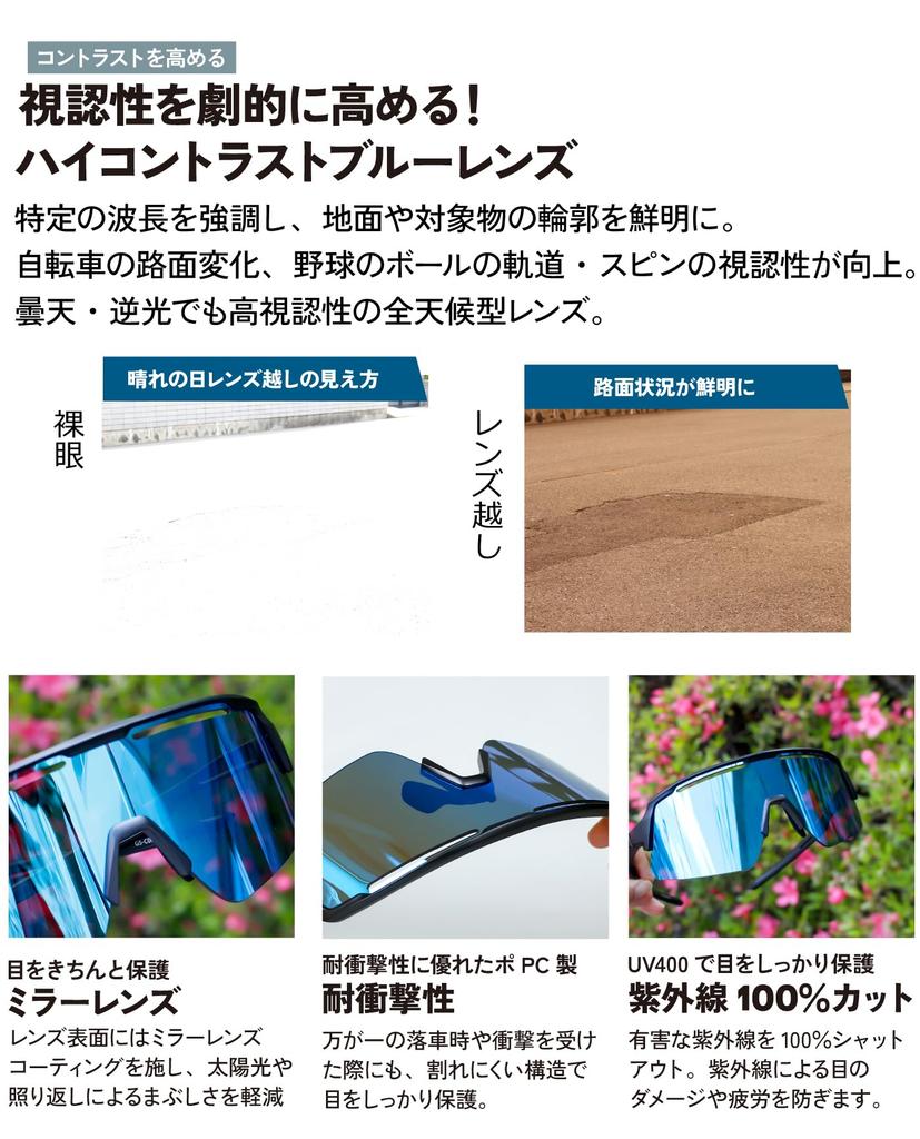 Sports Sunglasses Blue Lenses Prescription Lens Compatible Inner Frame Sunglasses for Black Blue Lenses [Gorix] [UV Protection] Men's / High-Contrast