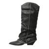 Niche design sense black but knee trouser boots 2025 autumn new versatile thick-soled pointed thin western boots