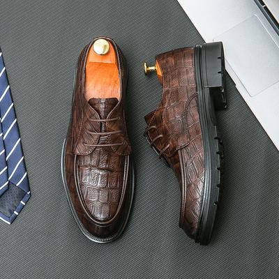 Fashion British Style Brown Men's Leather Casual Shoes Interview Business Formal Shoes Anti Slip Lace Up Men's Banquet Wedding Shoes
