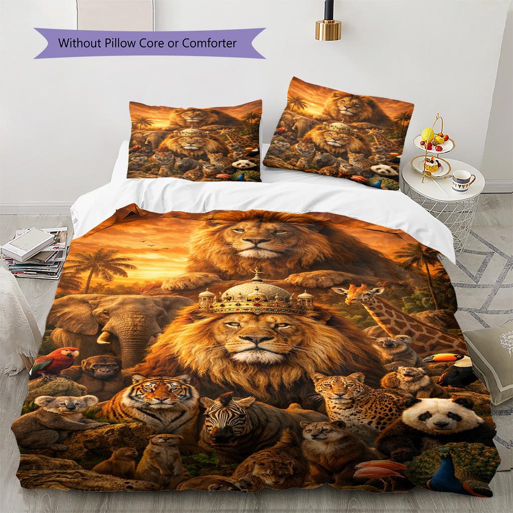 African Animals Pattern Bedding Set Quilt Cover Pillowcase Home Decor Gift (1 * Duvet Cover + 2 * Pillowcase, Without Core)