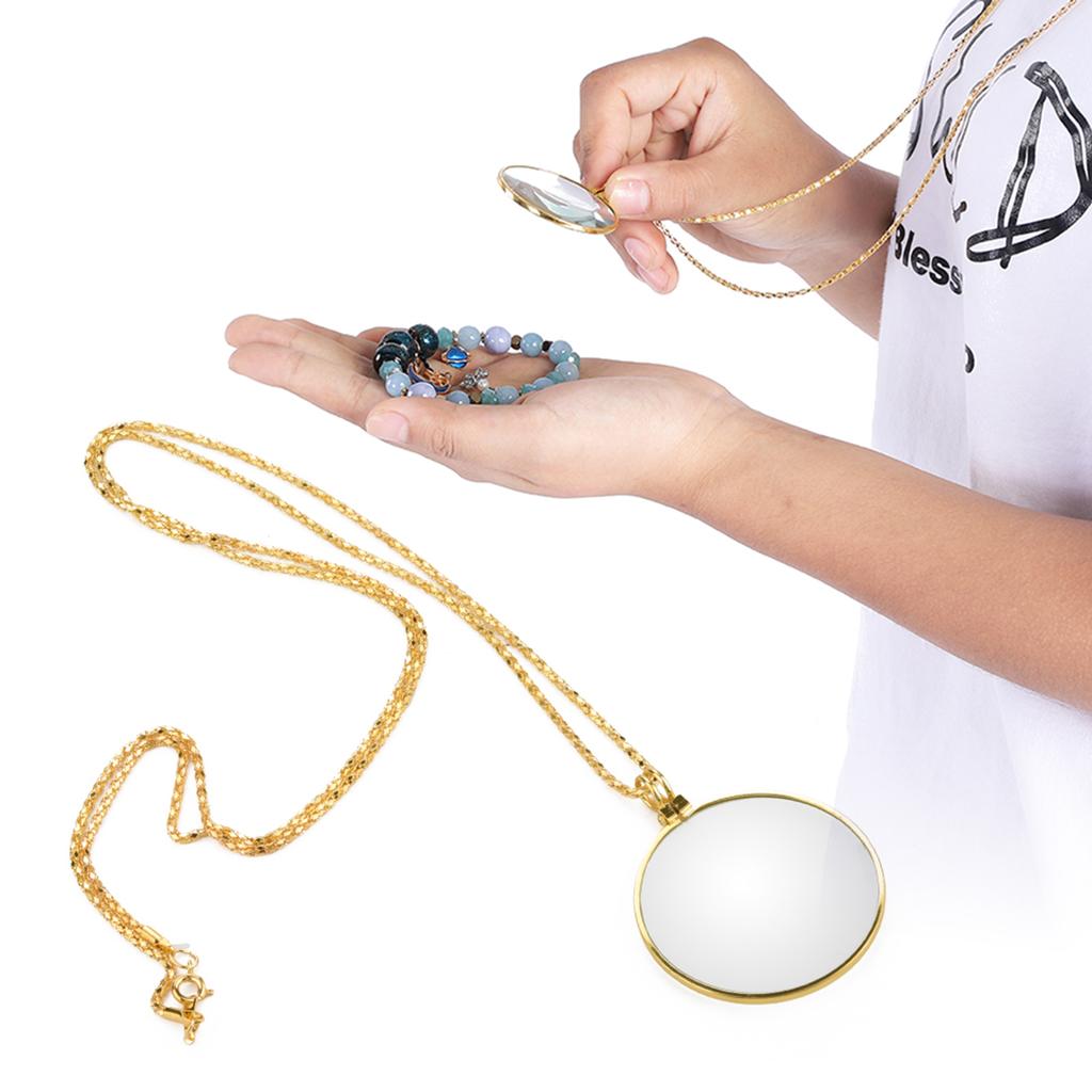 5X Magnifier Monocle Lens Necklace Magnifying Glass Loupe (Gold)