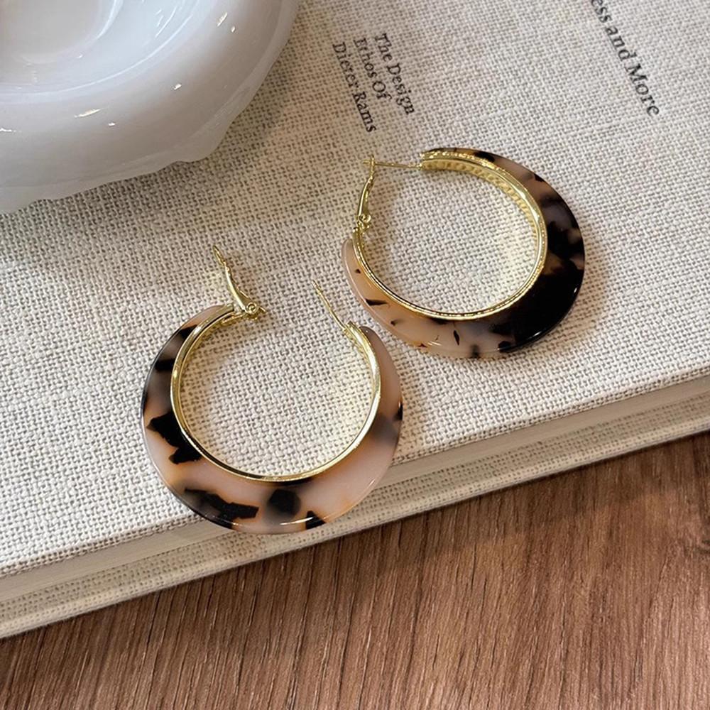 

Unique Large Ring Earrings Accessories Retro Coffee Colored Leopard Print Ring Earrings