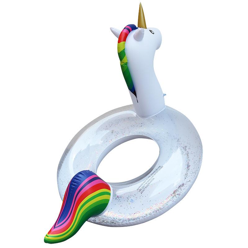 Inflatable Glitter Unicorn Swimming Ring Pool Tube Beach Party Toys Swim Raft Floatie Lounger for Kids and Adult Water Play