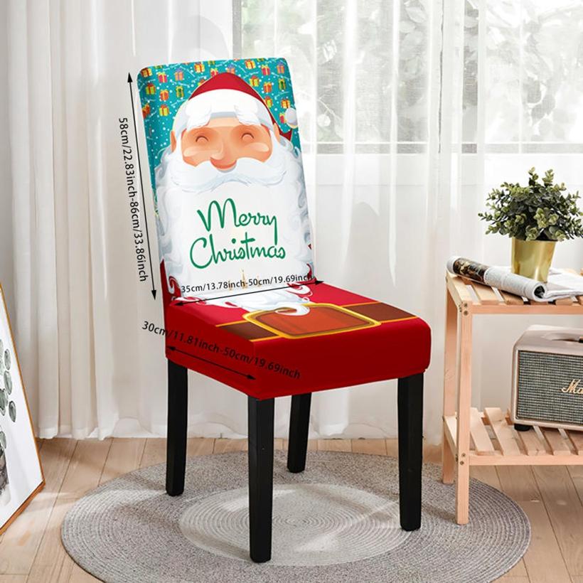Non Slip Christmas Dining Room Chair Covers Stretchy Washable Xmas Printed Chair Slipcover Protector for Holiday Party Decor
