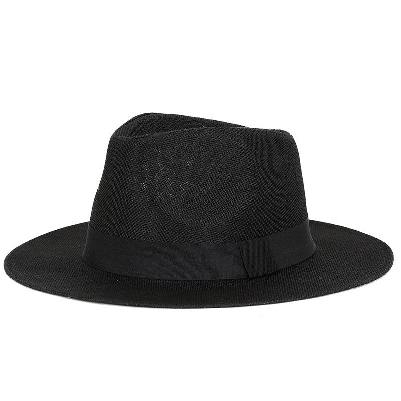 Summer top hat men's linen sun hat Panama flat edge British jazz hat high-end sun protection gentleman's hat