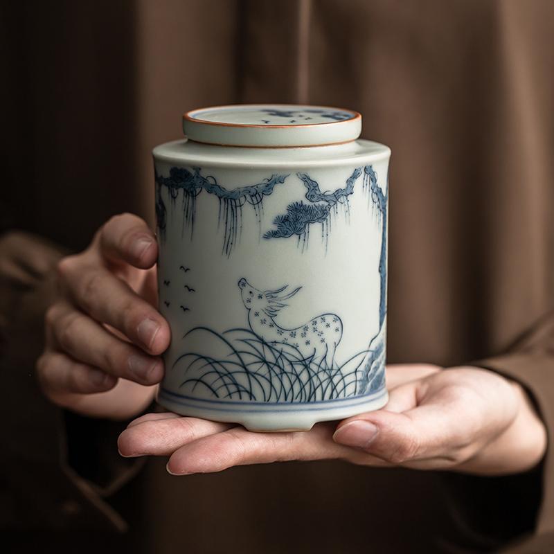 Vintage Ceramic Tea Caddy Moisture-proof Blue and White Porcelain Storage Jar Multi-functional Coffee Medicinal Herb Storage Box