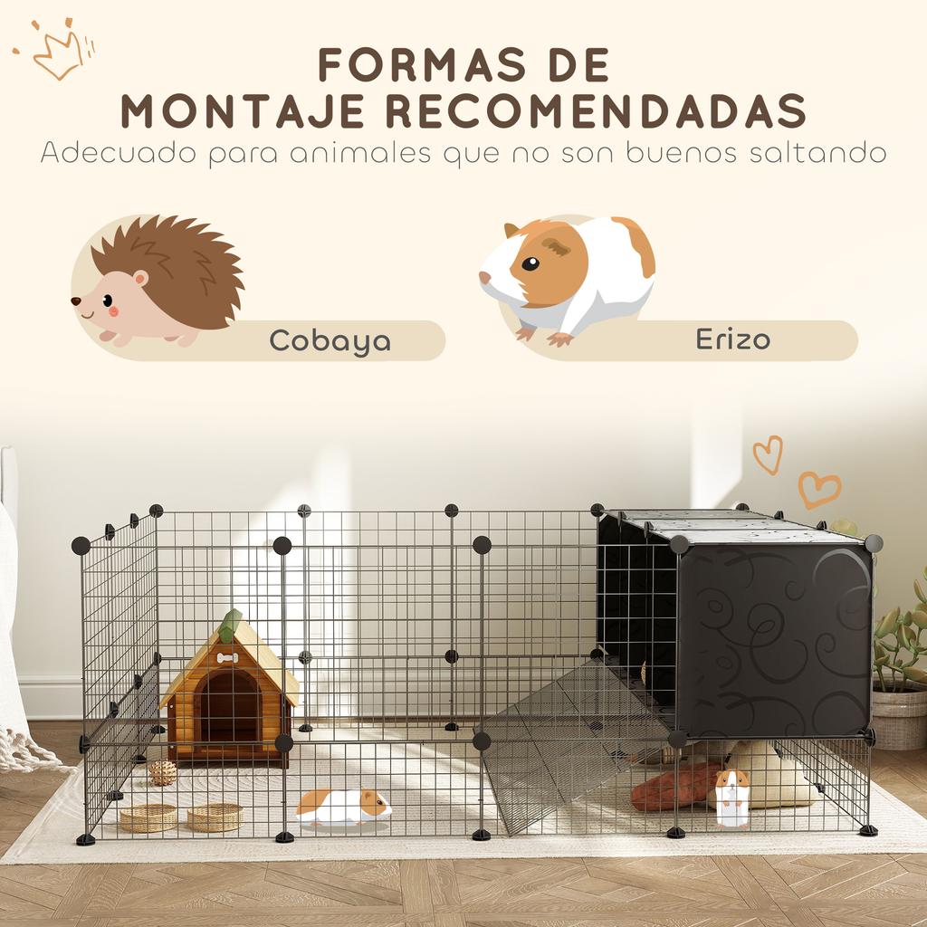 DIY Pet Fence Rabbit Playpen with Nests Rabbit Enclosure for Guinea Pigs Rabbits and Hedgehogs Black