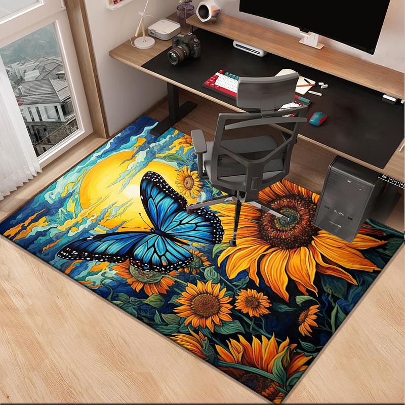 Butterfly And Sunflowers Office Rug Chair Mat, Entryway Carpet, Suitable for Front Door, Bedroom, Living Room, Desk, Holiday Gift