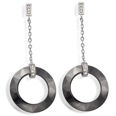 [K6674] - Silver Earrings 'Sissi' Black Silver Ceramic (rhodium-plated) - 43x20 Mm