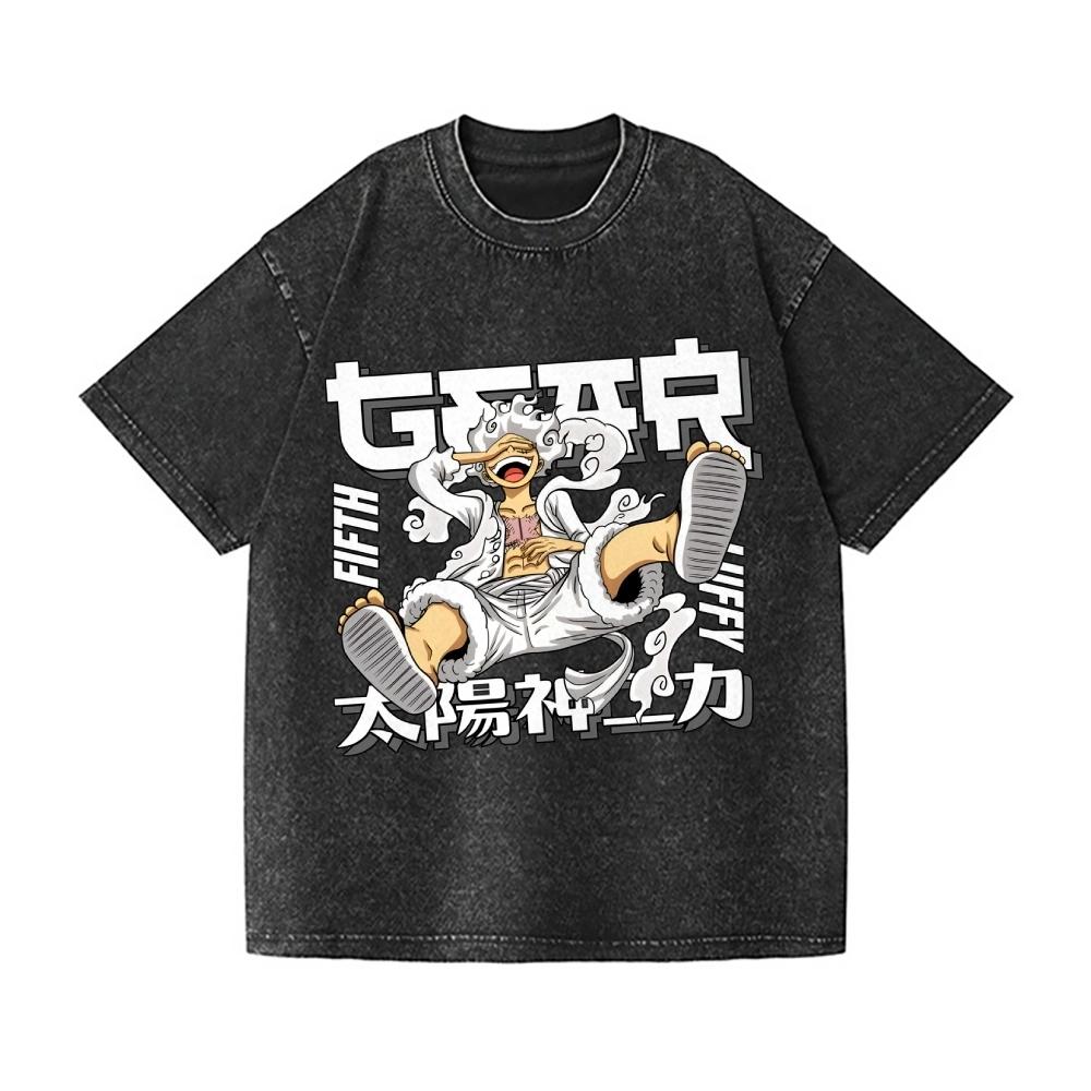 One Piece Luffy Vintage Wash Japanese Design T-Shirt High-quality Streetwear Men's Clothing Women 2026 Summer New Wash T Shirt