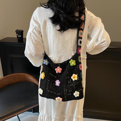 Sac à bandoulière tricoté petit sac bandoulière à fleurs sac à dos petite fille style frais sac de plage bord de mer