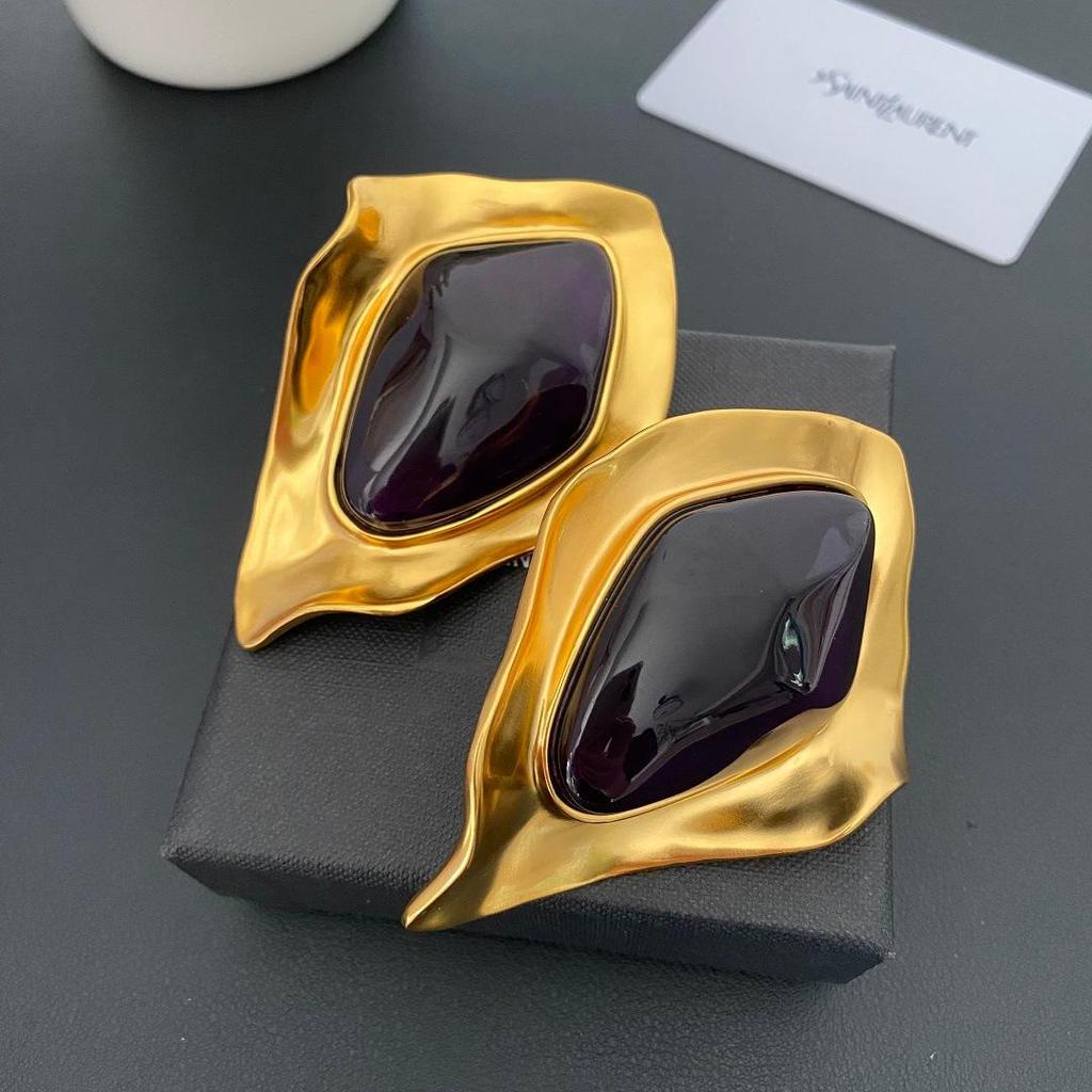 Vintage European & American Geometric Clip-On Earrings - Autumn/Winter Mature Style, Non-Pierced, Retro Irregular Design for Women