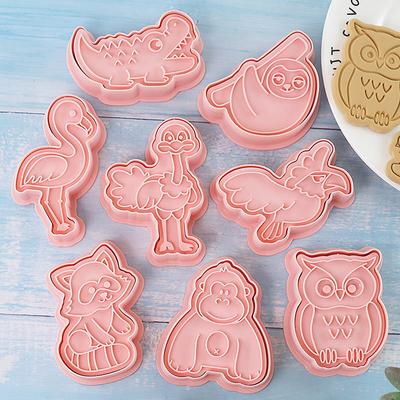 8Pcs Animals Cookie Mold Set Cartoon Cookie Stamp Fondant Cake Decoration Tools 3D Hand Pressure Plastic