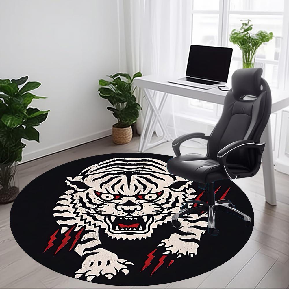 1pc Tiger Print Chair Carpet for Office, Round Non Slip Durable Large Size Office Carpet, Suitable for Office