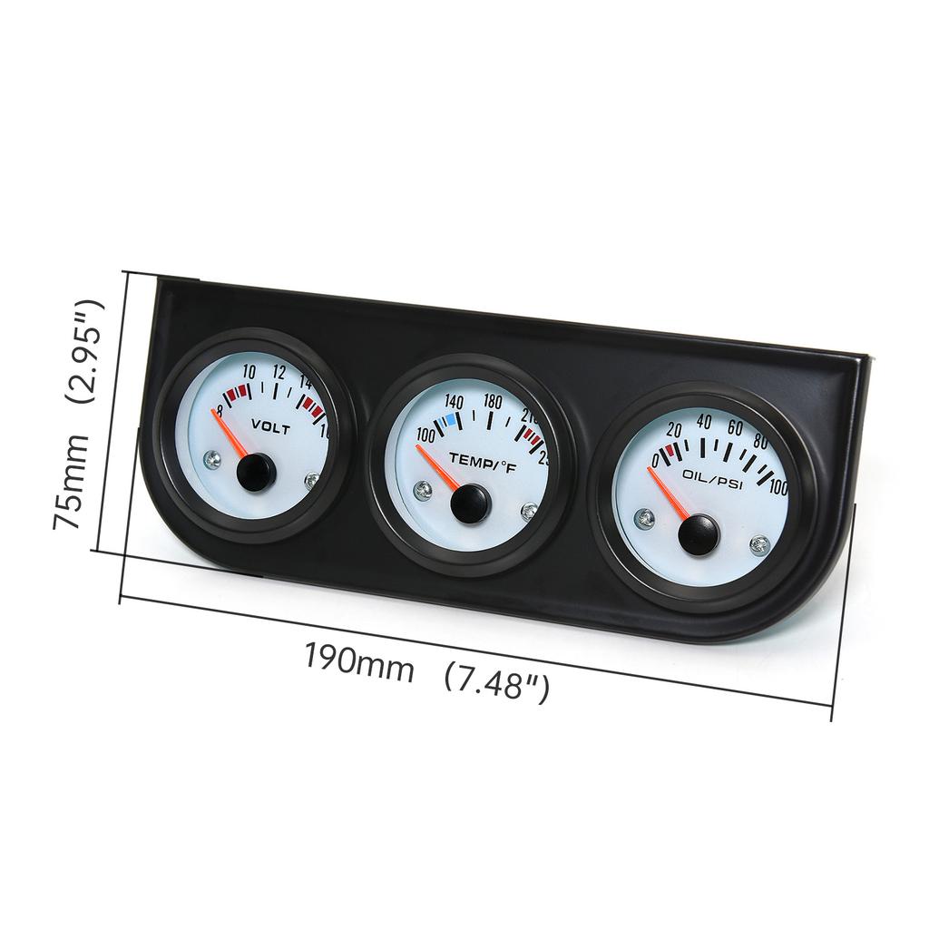 2" 52MM Triple-Anzeige 3 in 1 Wassertemperaturanzeige Öldruckanzeige Öltemperaturanzeige mit Sensor 1/8 NPT Spannung für Rennwagen