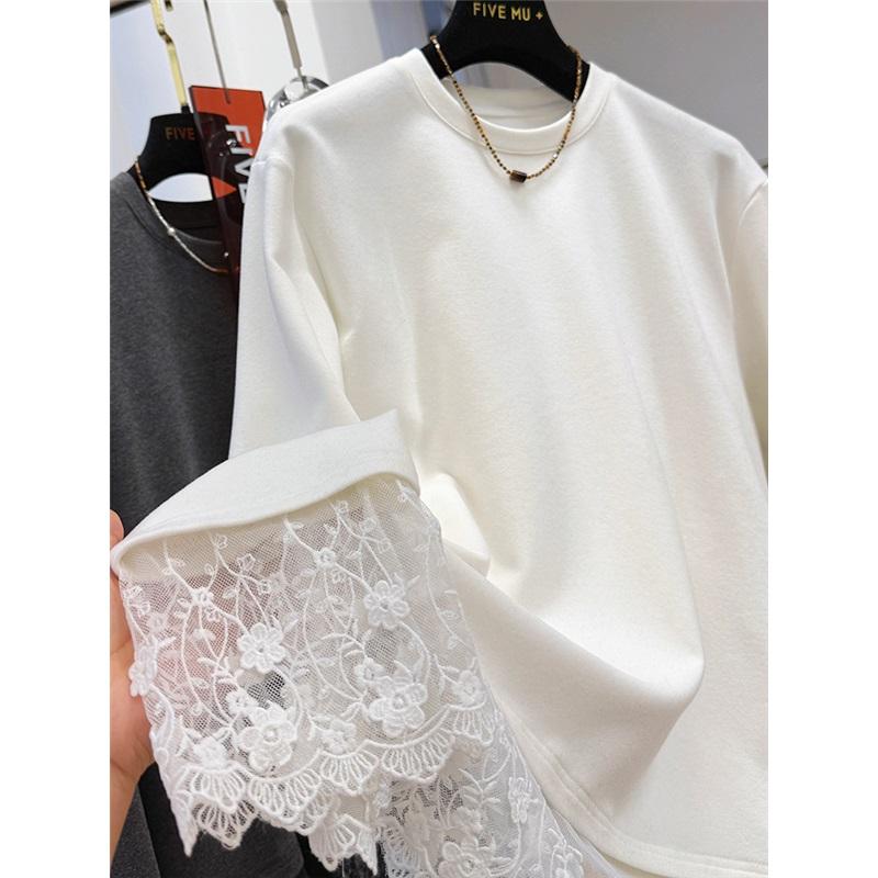 Lace Patchwork Fleece Sweatshirt Casual Loose Long Sleeve Top