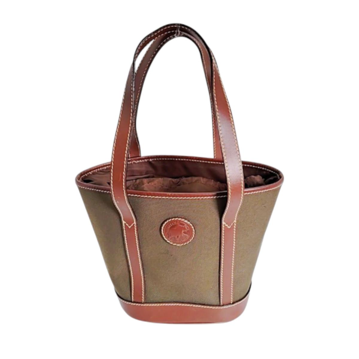 

HUNTING WORLD Drawstring closure Mini tote Handbag canvas Green x brown unisex Used