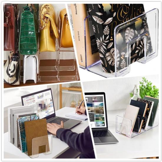 4Pack Clear Acrylic File Sorter, 4 Large Slots Desk Organizer, Desktop File Folder Holder Organizer, Office Storage Stand Rack for Book, Purse,