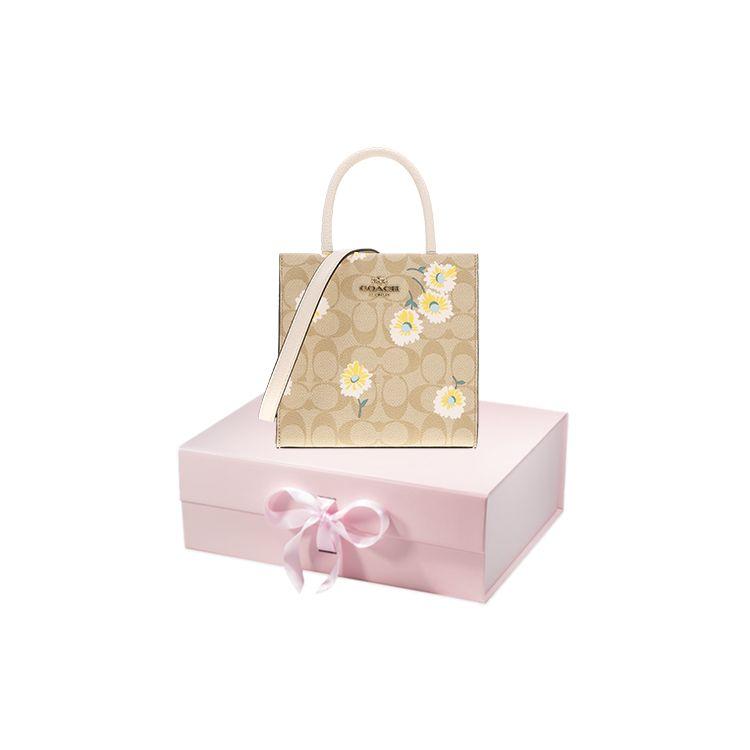 Coach Cally 17 Daisy Floral Print Coated Canvas And Pebble Leather Tote Bag Women Tote Bags Khaki C3599-IMOTV