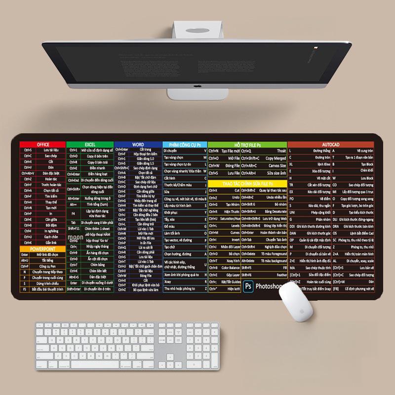 Mehrsprachiges Shortcut Mauspad - Englisch/Japanisch/Thailändisch/Vietnamesisch - Extra Groß & Dicke Schreibtischunterlage
