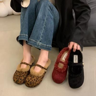 Mode AJGS Damen Flats mit runder Zehenpartie Neue Damen-Slipper mit flachem Ausschnitt Lässige Mary Jane Schuhe für Damen Weiche Rock-Ballett-Baumwollpantoffeln