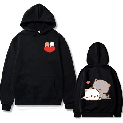 Peach Cat Kawaii Print Dam Luvtröja Casual Oversized Pullover Populär Streetwear Mode Sweatshirt Par Kläder