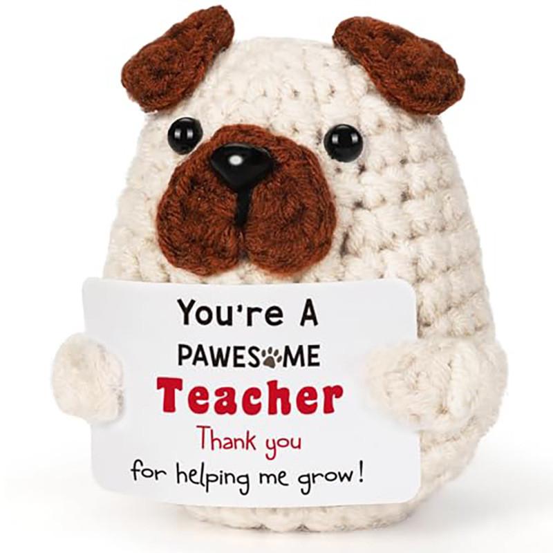 Cachorrinho Branco Positivo Amigurumi Boneca de Animais de Crochê Com Cartão Ornamento de Mesa Apoio Emocional Feito à Mão Tricotado Brinquedo para Animar