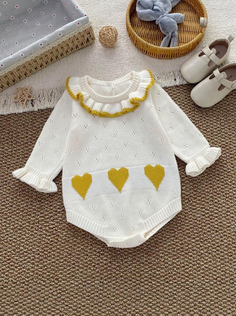 Unisex Baby Heart Color Block Cotton Romper - Autumn/Winter