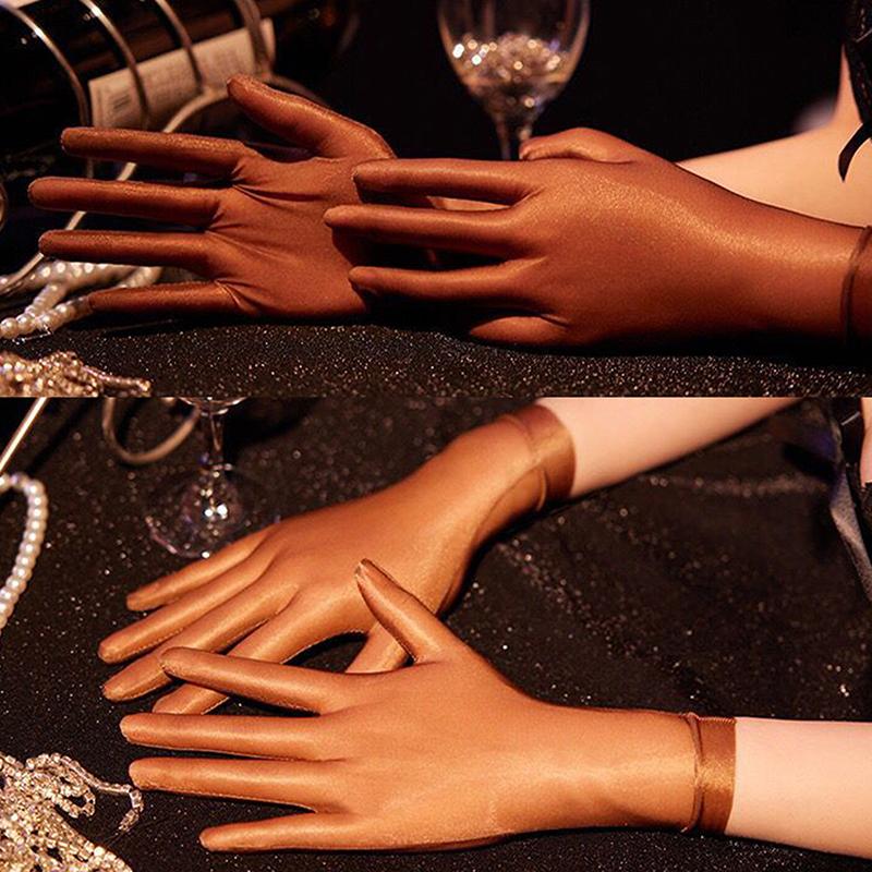 Women Oil Glossy Tight Stocking Gloves Sexy High Elastic Transparent Ultra-Thin Clubwear Short Wrist Gloves