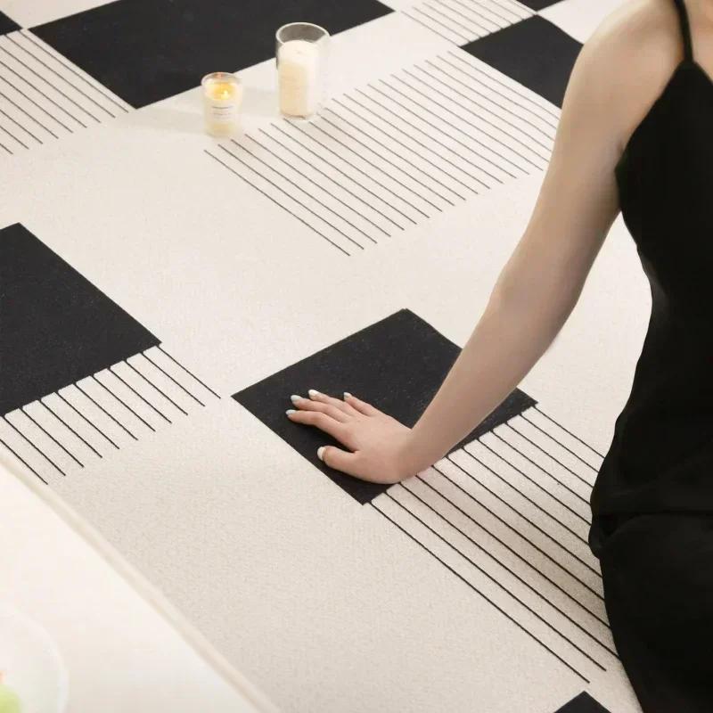 Black White Abstract Living Room CarpetSymmetrical Geometric Rug Comfortable Non-Slip Bedroom Carpets Easy Care for Rugs