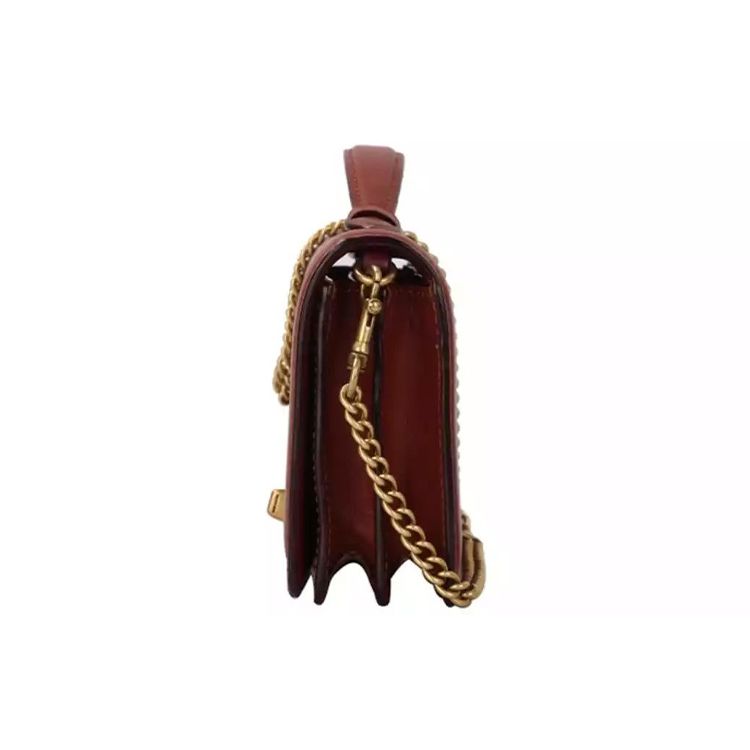 Coach Riley 20 Monogram Chain Flap Leather Mini Square Bag Women Bags Red Brown Beige 68312-B4NQ4
