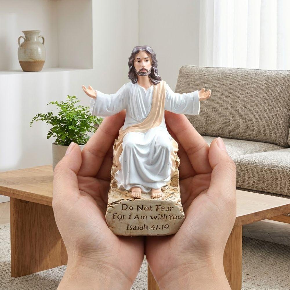 Bible Verse Base Jesus Christ Figurine Open Arms Blessing Resin Jesus Ornament Spiritual Gift