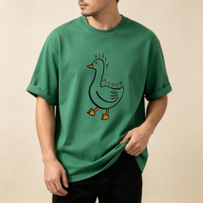 Cute Silly Goose Graphic Unisexs Cotton Crew Neck Tee Minimalist Line Drawing Soft Daily Regular Fit Unisexs Top