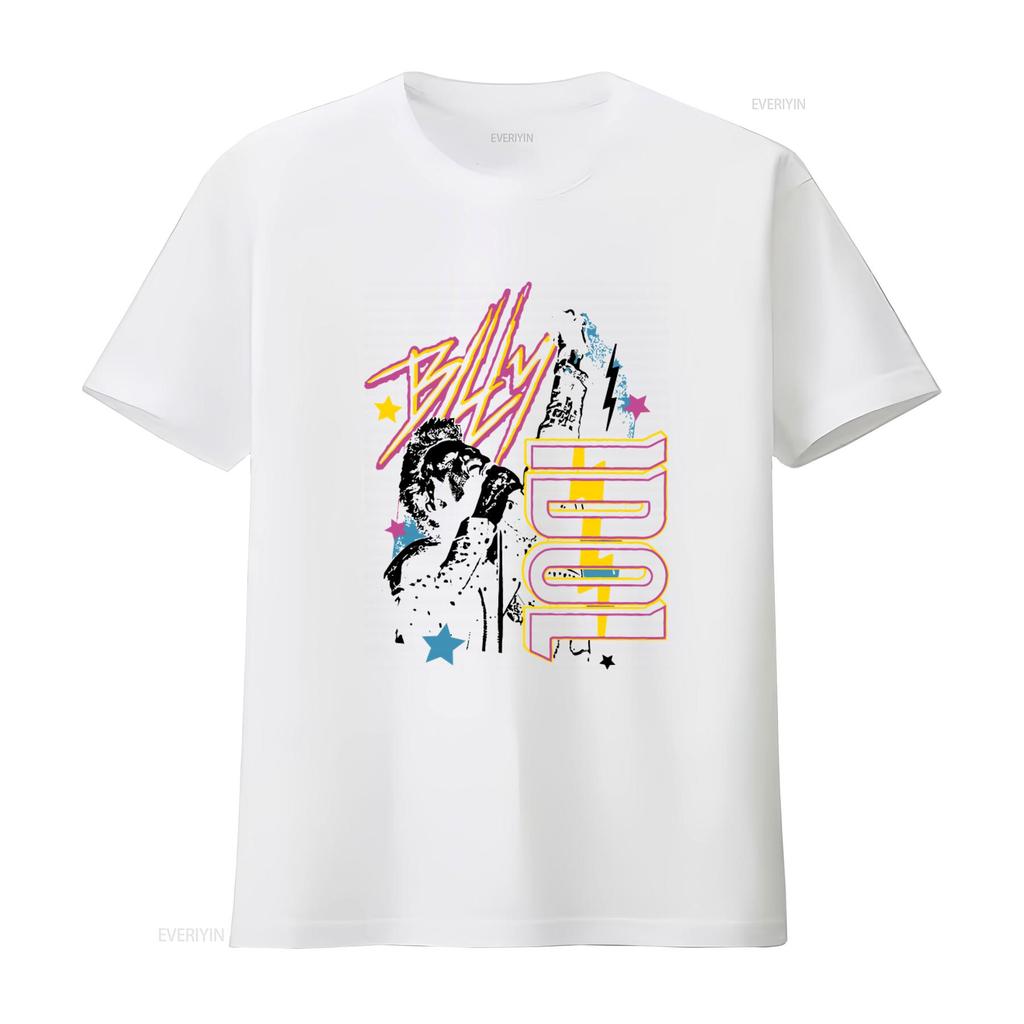 Billy Idol Bolt From The Blue Neon Punk Rock Concert Tour Merch Mens T Shirt Vintage Washed Breathable Top For Everyday Wear