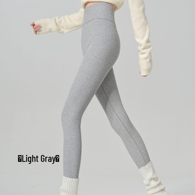 High Waist Warm Fleece-Lined Leggings - Vertical Stripe, Matte, Slimming Cotton for Autumn/Winter