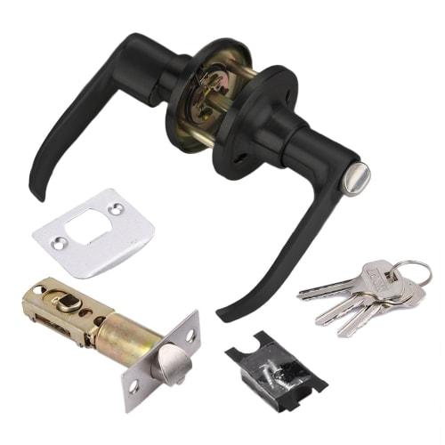 

ESJNNK Replacement Door Knob with Lock, Lever Handle, Solid Hardware, Lock, for Entryway, Indoor Door Lever, Bathroom Door Knob, Toilet (Black)