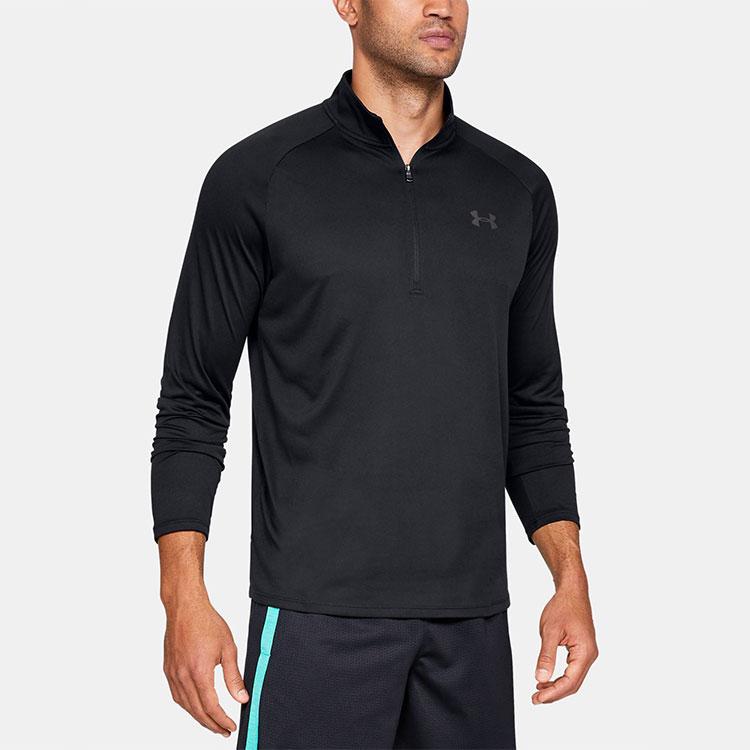 Under Armour Solid Color Half-Zip Running Training Fitness Long Sleeve T-Shirt Men Tops Black 1328495-001