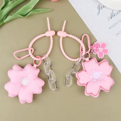 Pink Cherry Blossom Key Chain Fabric Sakura Pendant Cute Flower Key Ring Backpack Charms Car Decoration Bag Accessories