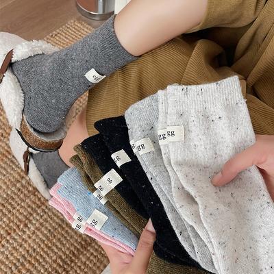 Stoffetikett Wollsocken für Damen, Dick und warm für Herbst und Winter, Mull Dickes Garn Mid-Calf Socken, Frotteesocken
