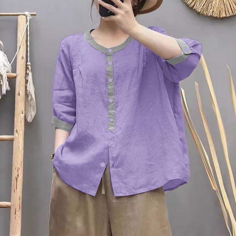 ZANZEA Women Casual Round Neck Loose Half Sleeve Blouse