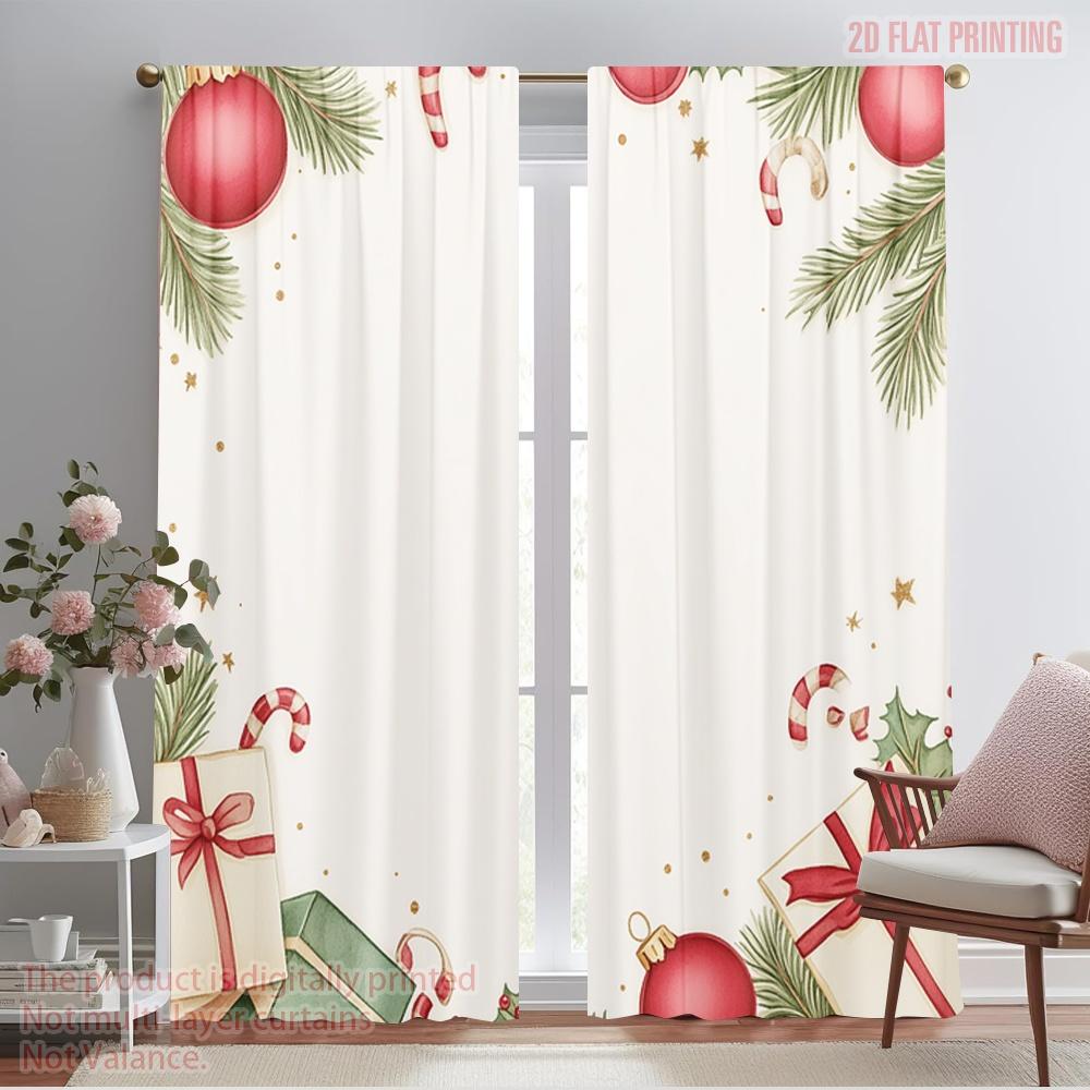 

2pcs,2D plane printing Light Filtering Curtains Christmas Ornaments Festive Gifts Festive (3) 100% Polyester (without rod) All 52.50×116.00 CM 2pcs