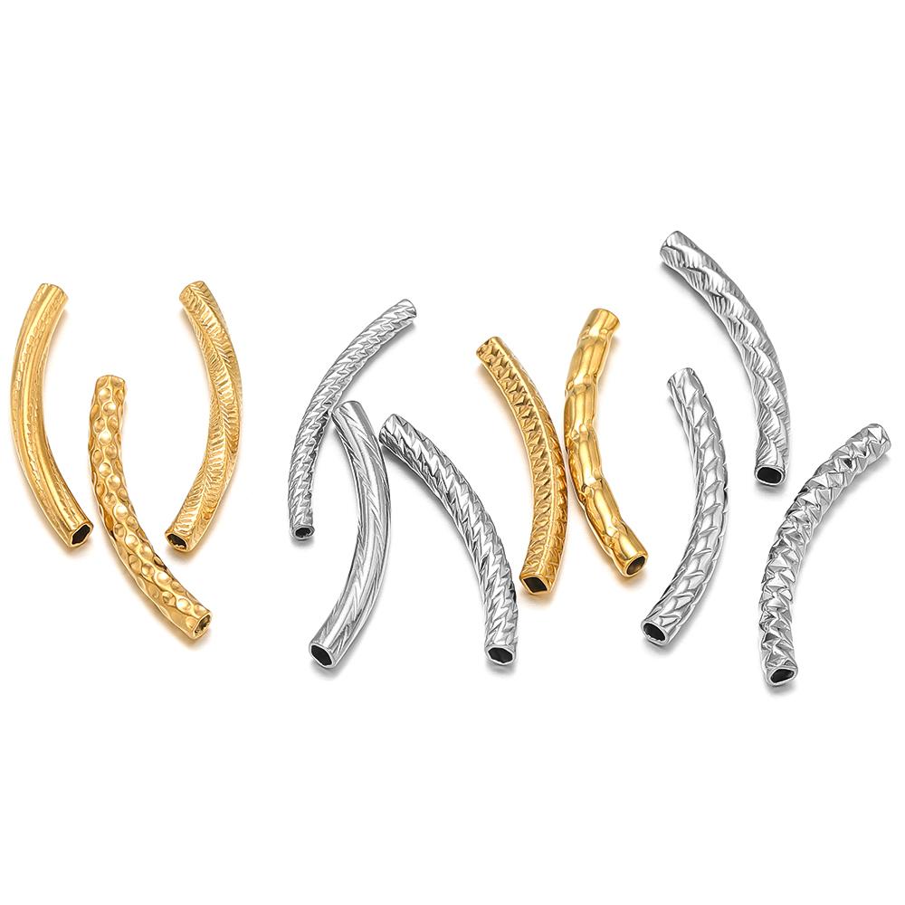 10pcs Stainless Steel Connectors Curved Tube for Jewelry Making Gold Color Straight Beads Bracelet Necklace DIY Jewelry Finding
